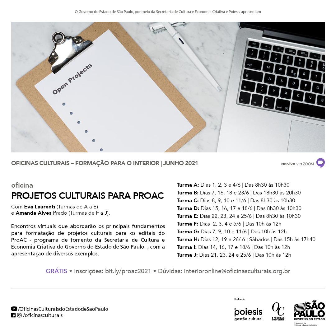 Inscrições abertas para Oficina de Projetos Culturais para ProAC FundArt